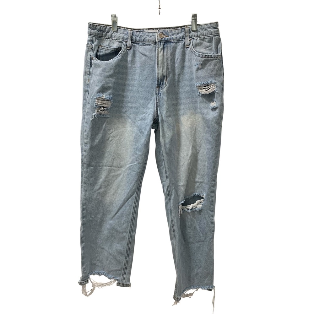 Vervet LA Distressed Mom Jeans Light‎ Wash Ripped Denim Raw Hem Size 31
